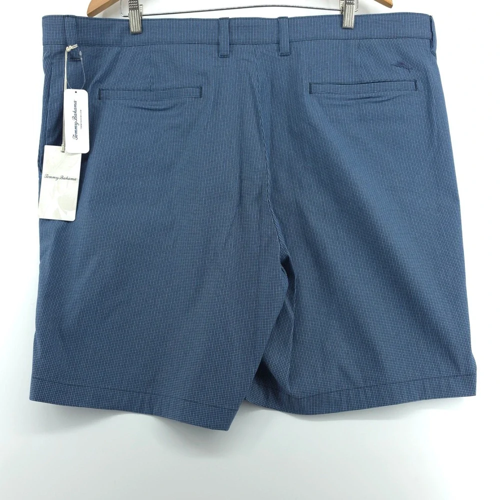 Tommy Bahama Mens Shorts Barbados Pro Vista Check Blue 44 Moisture Wicking NEW